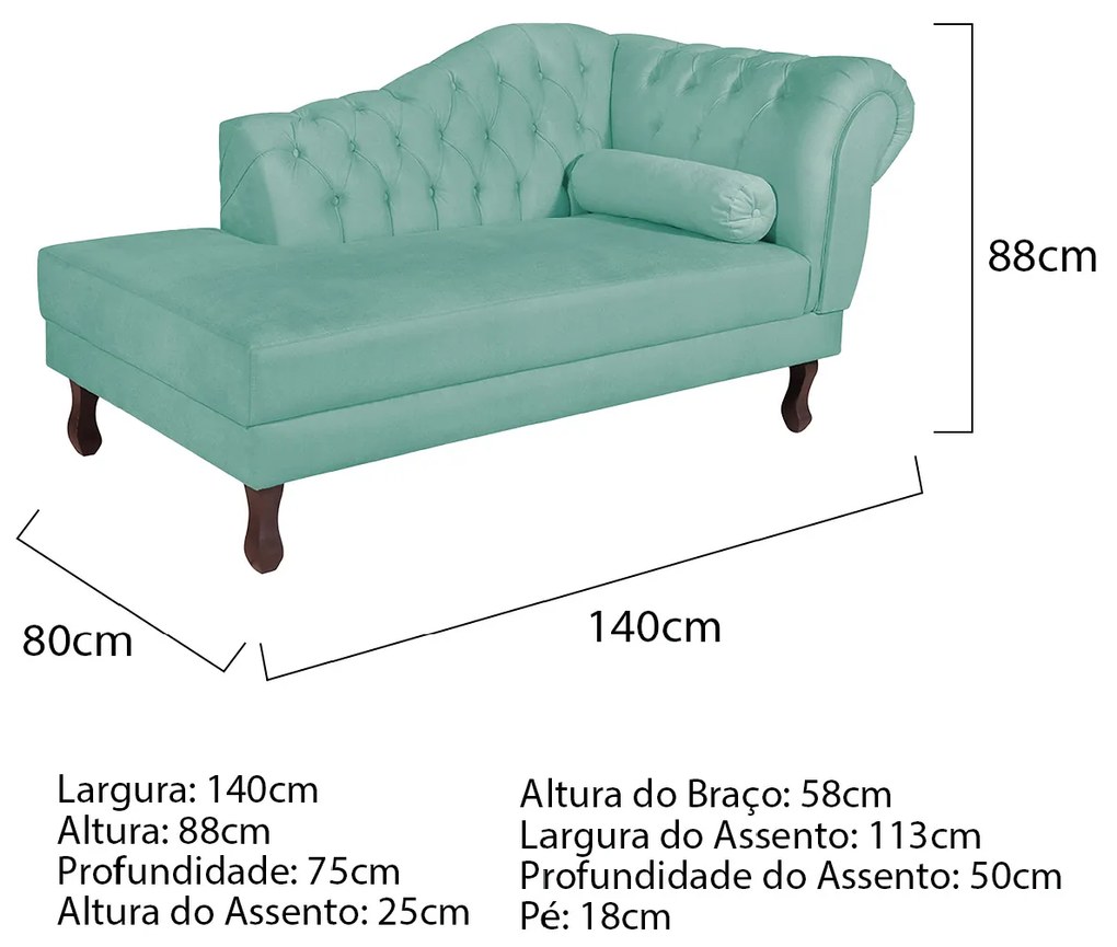 Recamier Diana 140cm Lado Esquerdo Suede Azul Tiffany - ADJ Decor
