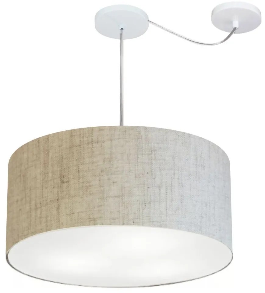 Lustre Pendente Cilíndrico Com Desvio Md-4263 Cúpula em Tecido 55x25cm Rustico Bege - Bivolt