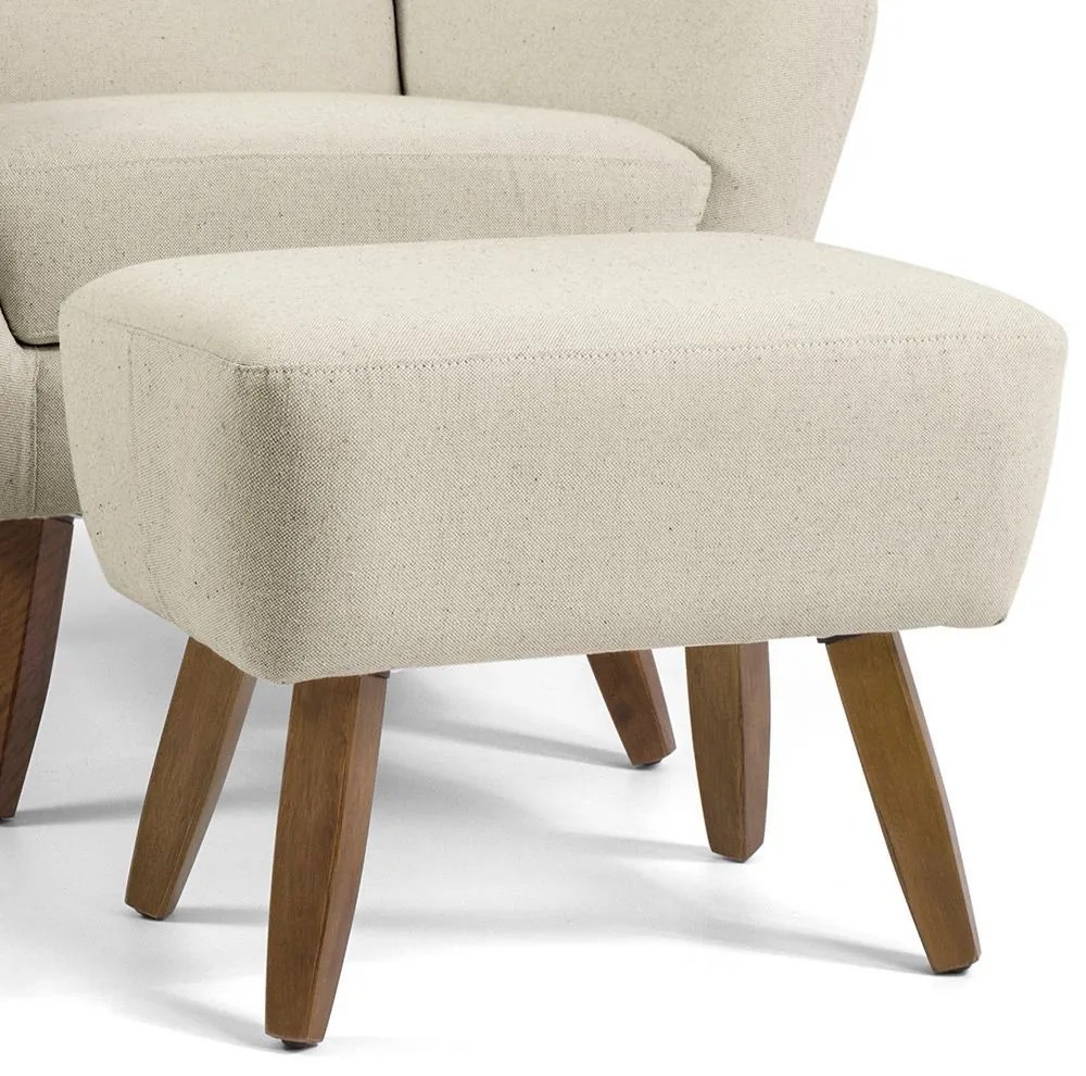 Poltrona Decorativa com Puff Sala de Estar Pés de Madeira Naomi Algodão G15 - Gran Belo