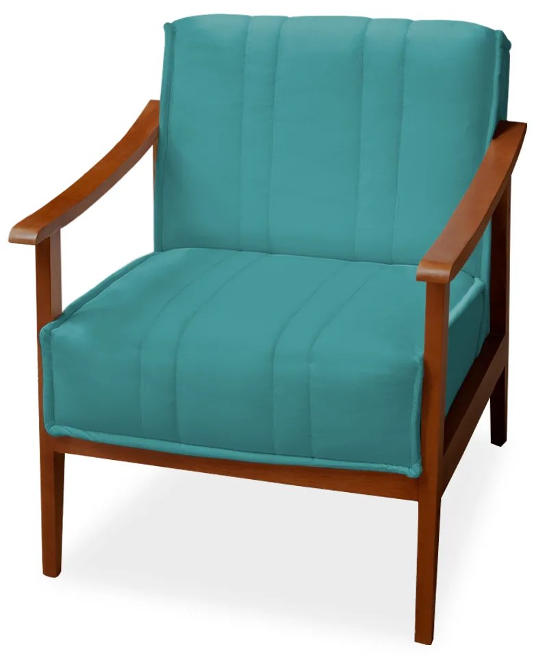 Poltrona Decorativa Vincenzza Veludo Azul Tiffany