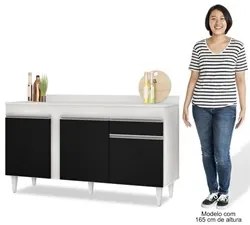 Balcão Gabinete para Pia com Tampo 150cm 3 Portas 1 Gaveta Dakota Bran