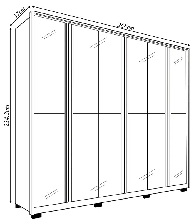 Guarda Roupa Orbit Casal com 6 Portas de Bater com Espelhos e 4 Gavetas MDP Buriti/Fendi G11 - Gran Belo