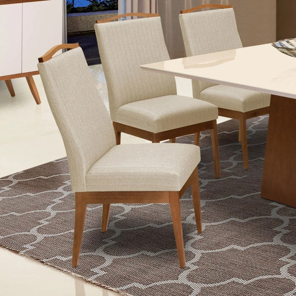 Conjunto 8 Cadeiras Sala de Jantar Lara Linho/Poliester Bege