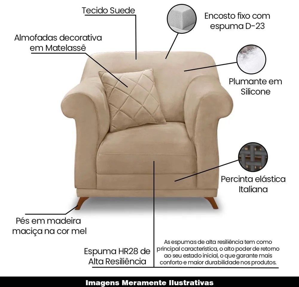 Kit 2 Poltronas Decorativas com 2 Almofadas Armstrong Suede Bege G63 - Gran Belo