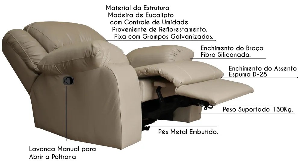 Poltrona do Papai Reclinável Manual Magnum PU Sintético Bege G23 - Gran Belo
