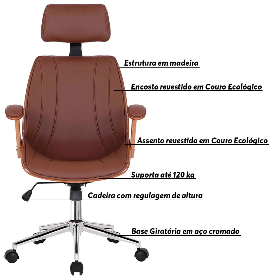 Kit 2 Cadeiras de Escritório Juliette Presidente Giratória Marrom G24 - Gran Belo