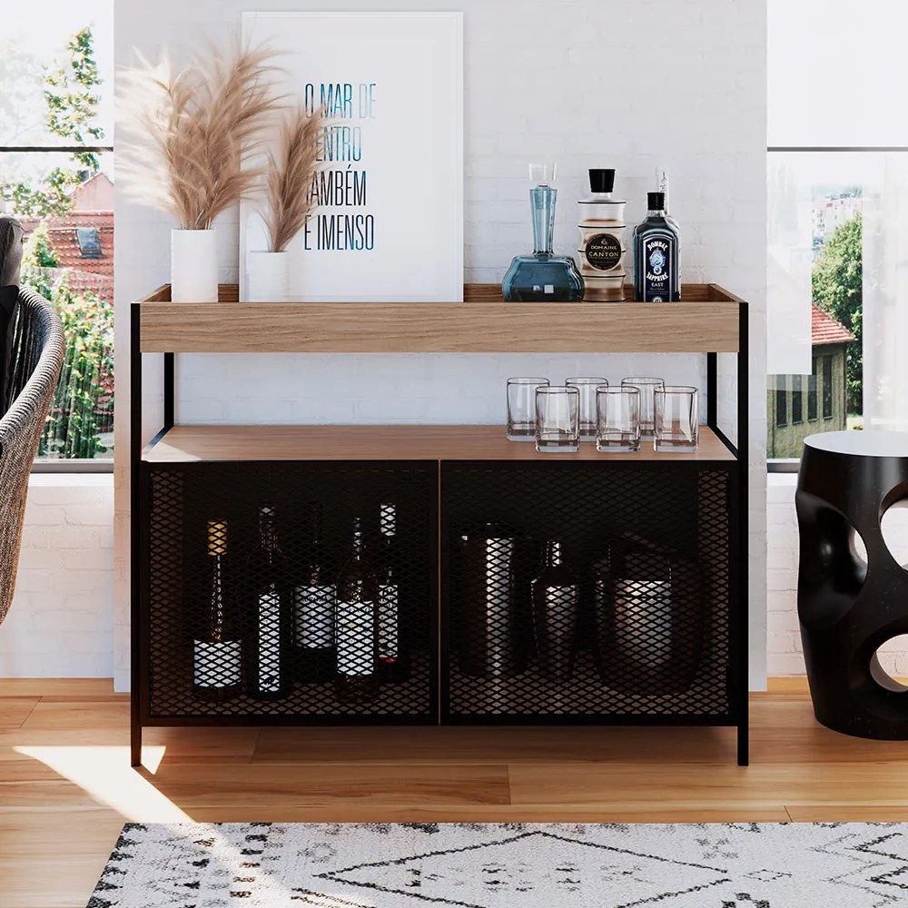 Buffet Bar New 100 cm Hanover e Preto - D'Rossi