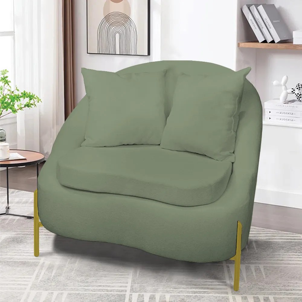 Poltrona Decorativa Orgânica Pé de Metal Dourado Zaya Bouclê C05 - D'Rossi - Menta