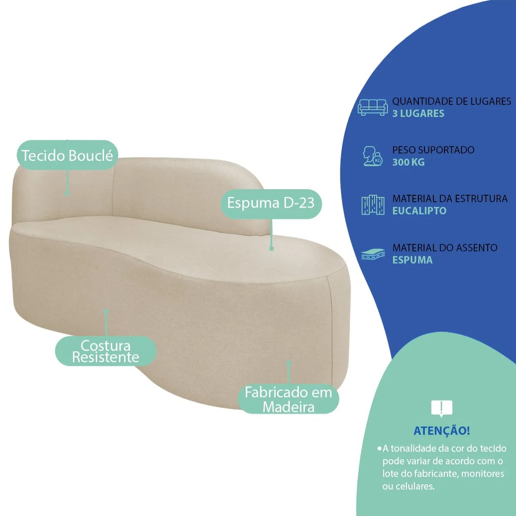 Divã Recamier Orgânico Tokyo 200cm Lado Direito Bouclé - ADJ Decor