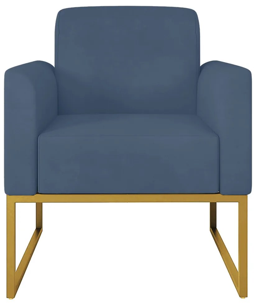 Poltrona Decorativa Isabella Base Industrial Suede Azul Marinho/Dourado G19 - Gran Belo