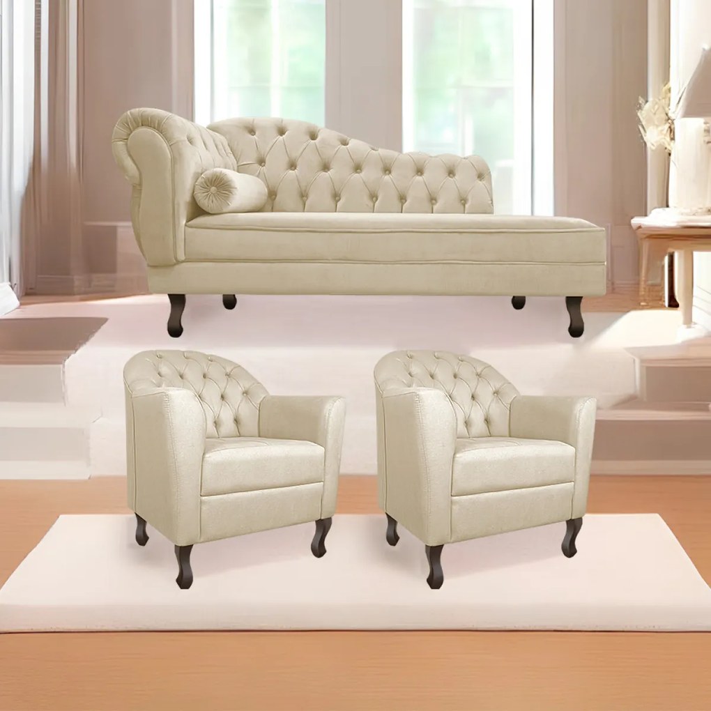Kit Diva Recamier Diana 140cm Lado Direito e 02 Poltronas Julia Corano - ADJ Decor