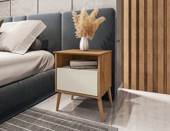 Mesa De Cabeceira Cancun Naturalle/Off White – Bechara Móveis