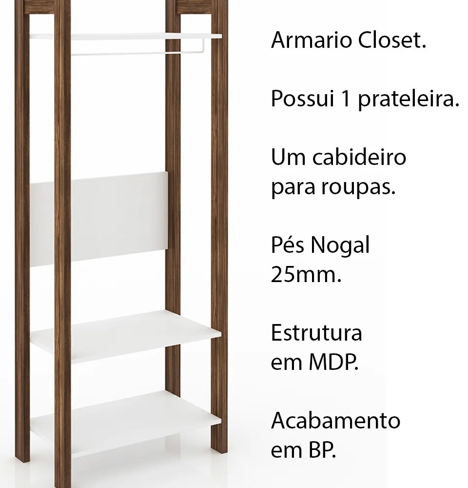 Armário Closet Aberto AZ1029 MDP Branco/Nogal G69 - Gran Belo