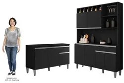 Cozinha Compacta Alice e Balcão Gabinete Com Tampo Tatiane 120cm Preto
