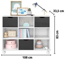 Nicho Organizador com Rodízios Toys 3 Gavetas Q01 Branco/Preto - Mpoze