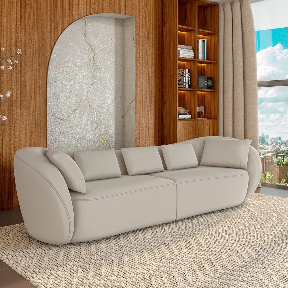 Sofá Bipartido Sala de Estar Diamond 232cm com Almofadas Soltas Veludo Bege G52 - Gran Belo