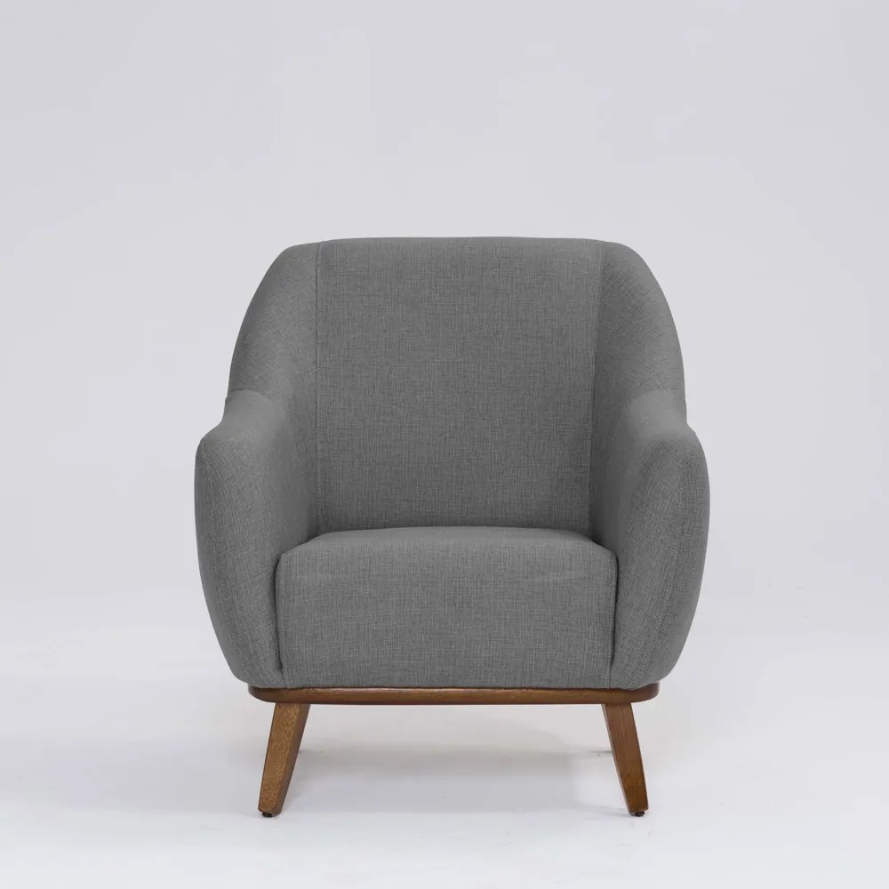 Poltrona Decorativa Pauline D07 Base Madeira Linho Mescla Cinza - D'Rossi