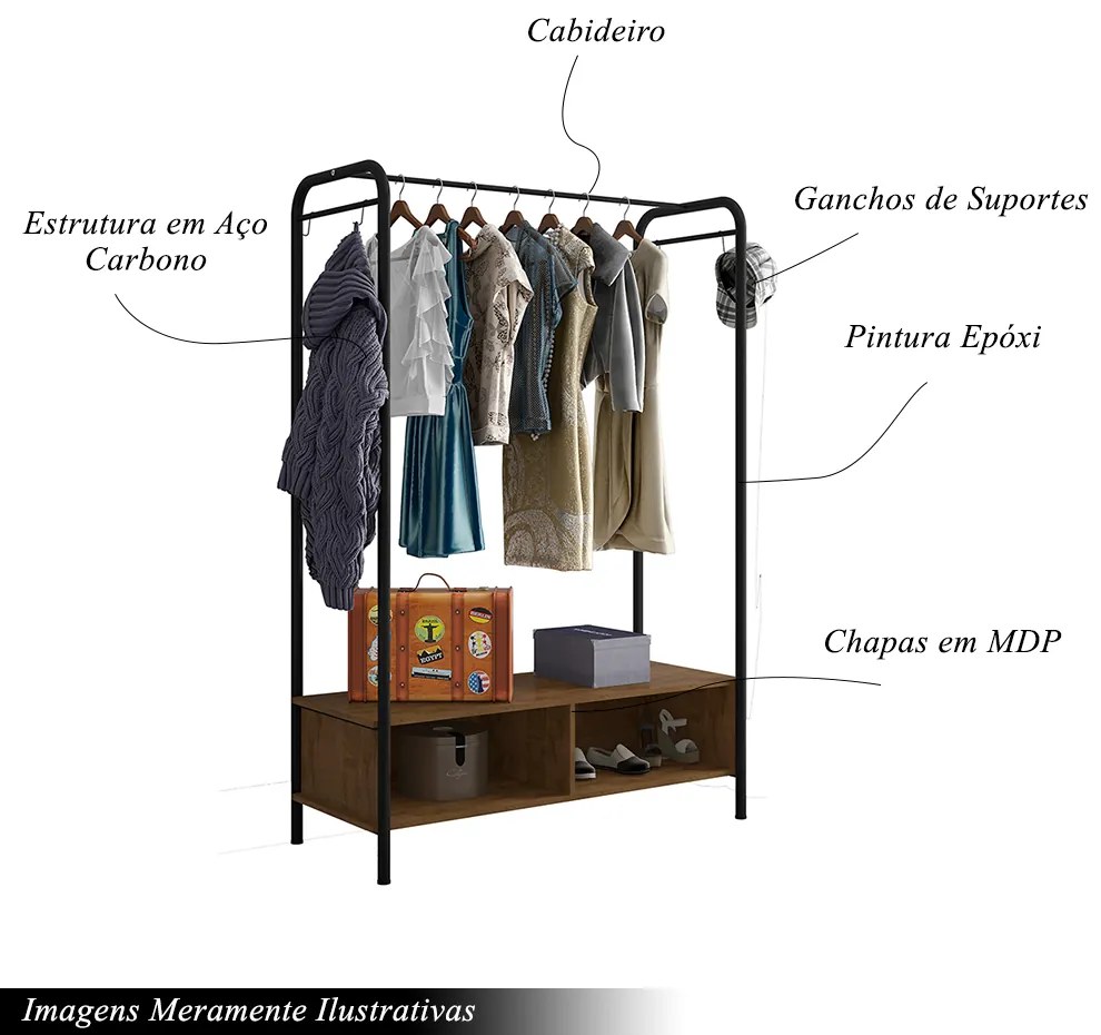 Roupeiro Industrial Solteiro Theo em Aço Carbono 2 Nichos Preto/Demolição G79 - Gran Belo
