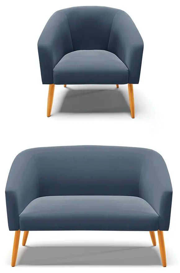 Sofá Namoradeira e Poltrona Pé Palito Castanho Stella Suede D03 - D'Rossi - Azul Marinho