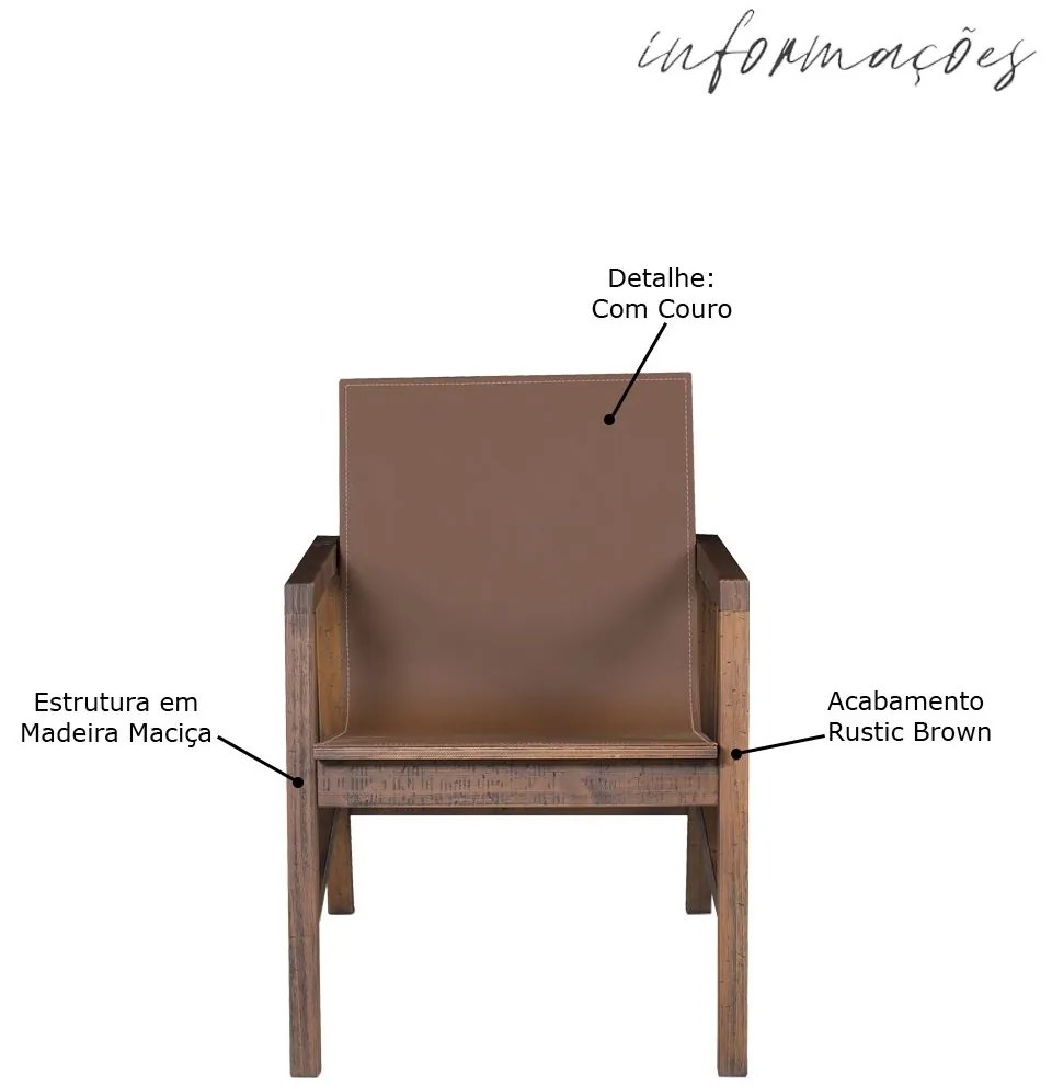 Poltrona Decorativa Sala de Estar Eden Com Couro Madeira Maciça Rustic Brown G54 - Gran Belo