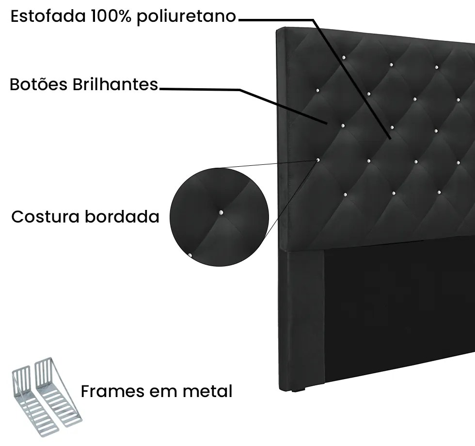Cabeceira Cama Box Casal 140 cm Tania Veludo S04 - D'Rossi - Preto