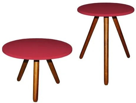 Mesa De Centro + Mesinha Lateral Sala Pé Palito Vermelho