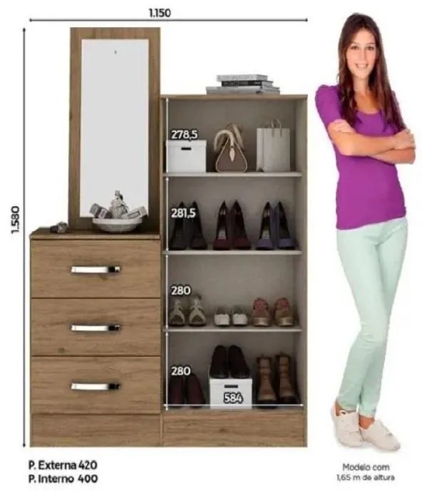 Cômoda para Quarto Balcão Multiuso 3 Gavetas 2 Porta Rústico