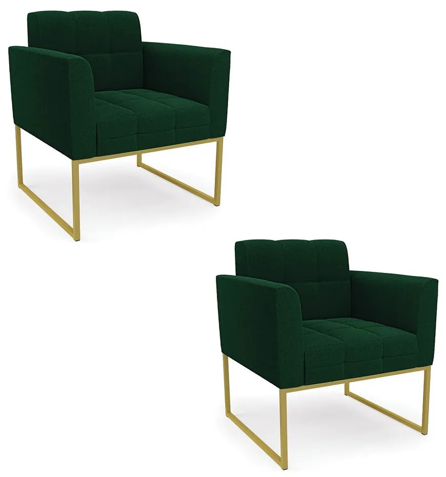 Poltrona Decorativa Industrial Dourado Kit 2 Elisa Bouclê D03 - DRossi - Verde
