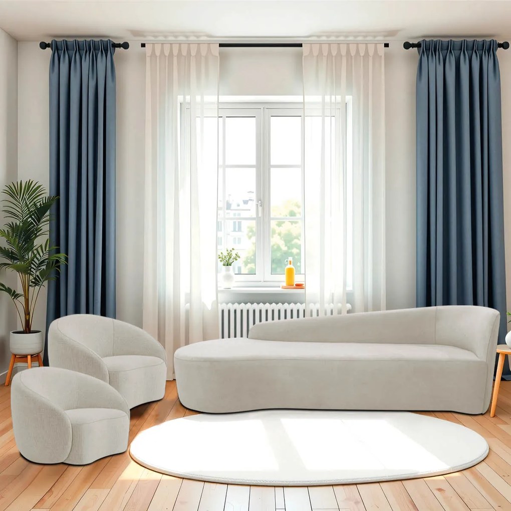 Kit Divã Recamier Orgânico França 250cm Lado Esquerdo e 2 Poltronas Amore Linho