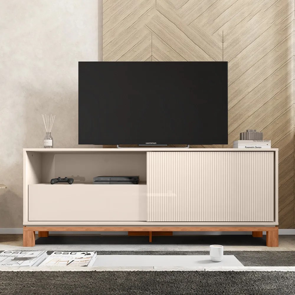 Rack Bancada Tv Para Sala de Estar 150cm Visari Off White/Freijó C01 - D'Rossi