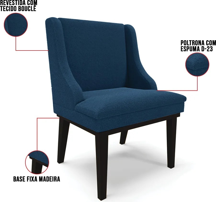 Cadeira Sala de Jantar Base Madeira Preto Liz Bouclê D03 - D'Rossi - Azul