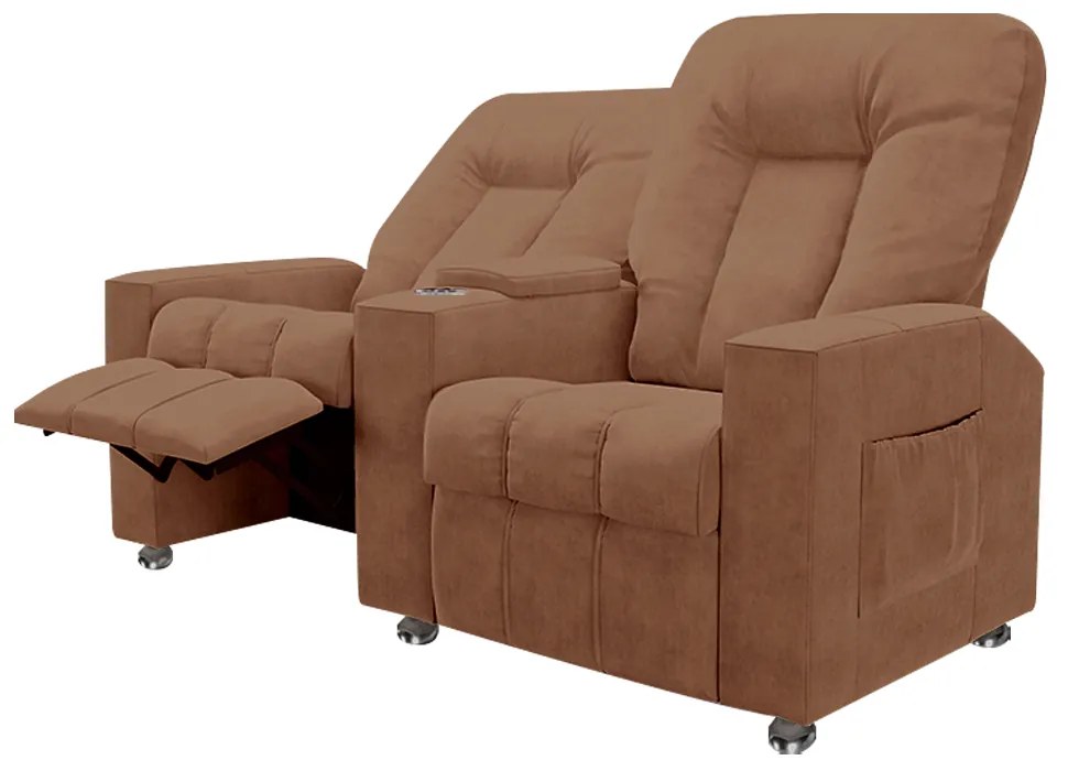 Poltrona Reclinável 2 Lugares para Sala de Cinema Pequim Veludo Terracota G23 - Gran Belo