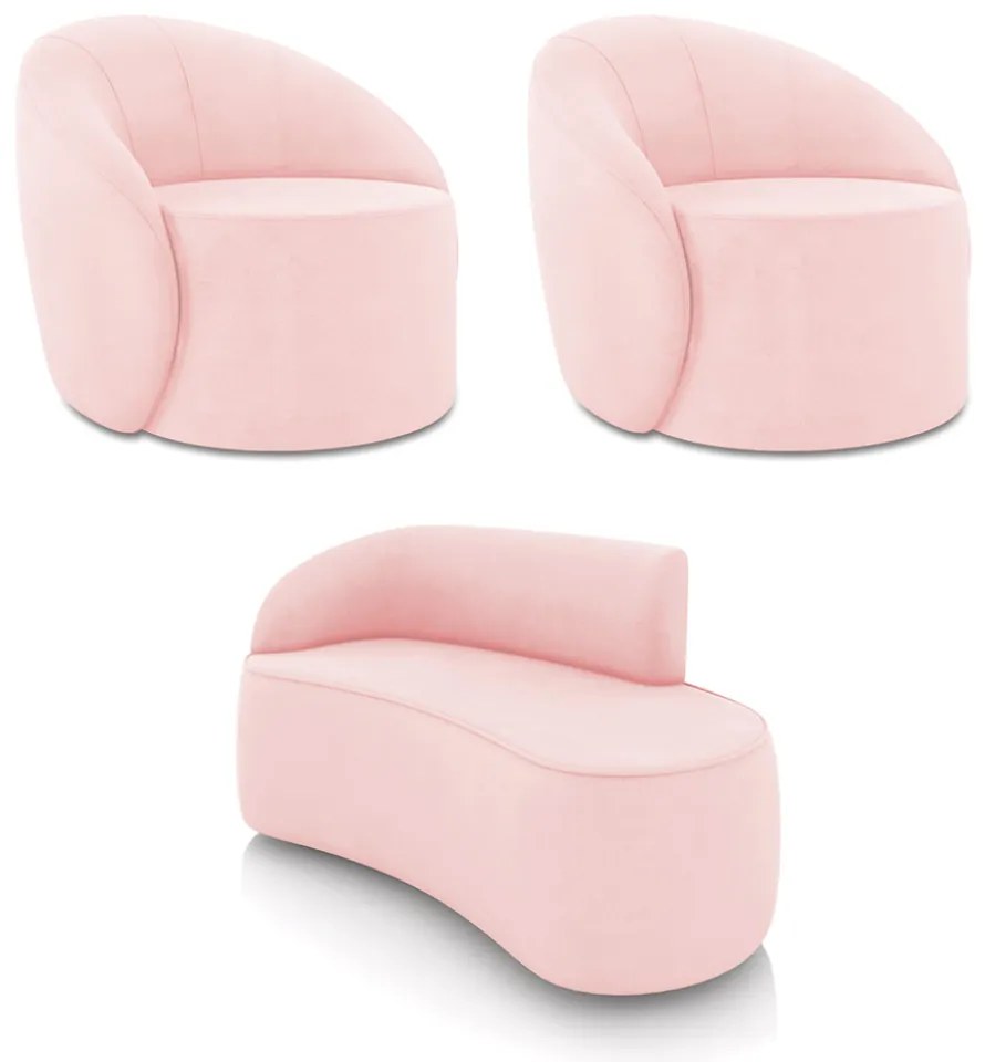 Sofá 2 Lugares Orgânico 140cm Morgan e 2 Poltronas Lua Suede Rosa Bebê D03 - D'Rossi