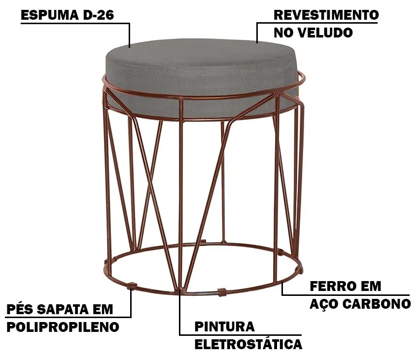 Puff Decorativo Sala de Estar Base Bronze Chloe Veludo Cinza G41 - Gran Belo