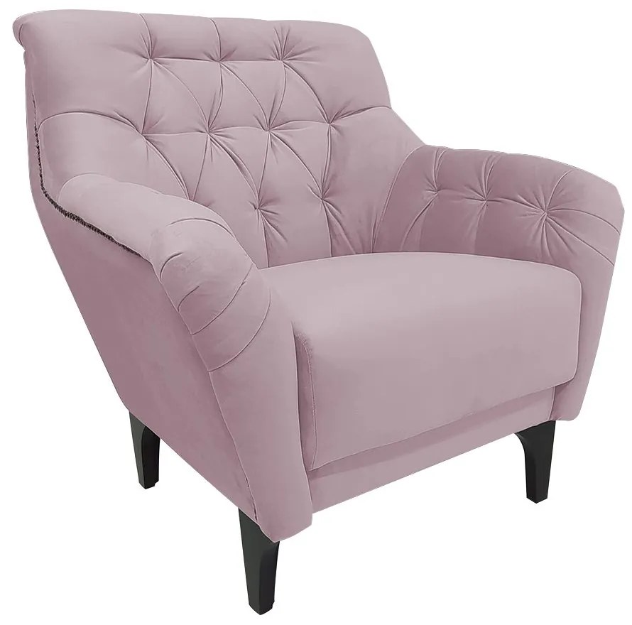 Poltrona Decorativa Roma Botonê Pés Madeira Veludo Rosa - Sheep Estofados - Rosa