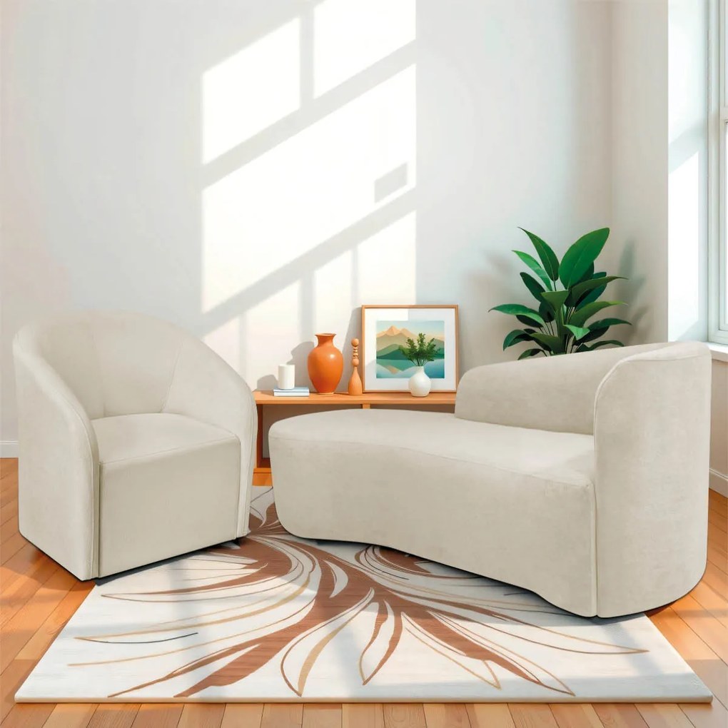 Kit Sofá Curvo França 140cm L.E e Poltrona Luiza Max Conforto, Elegância e Design Moderno Bouclé