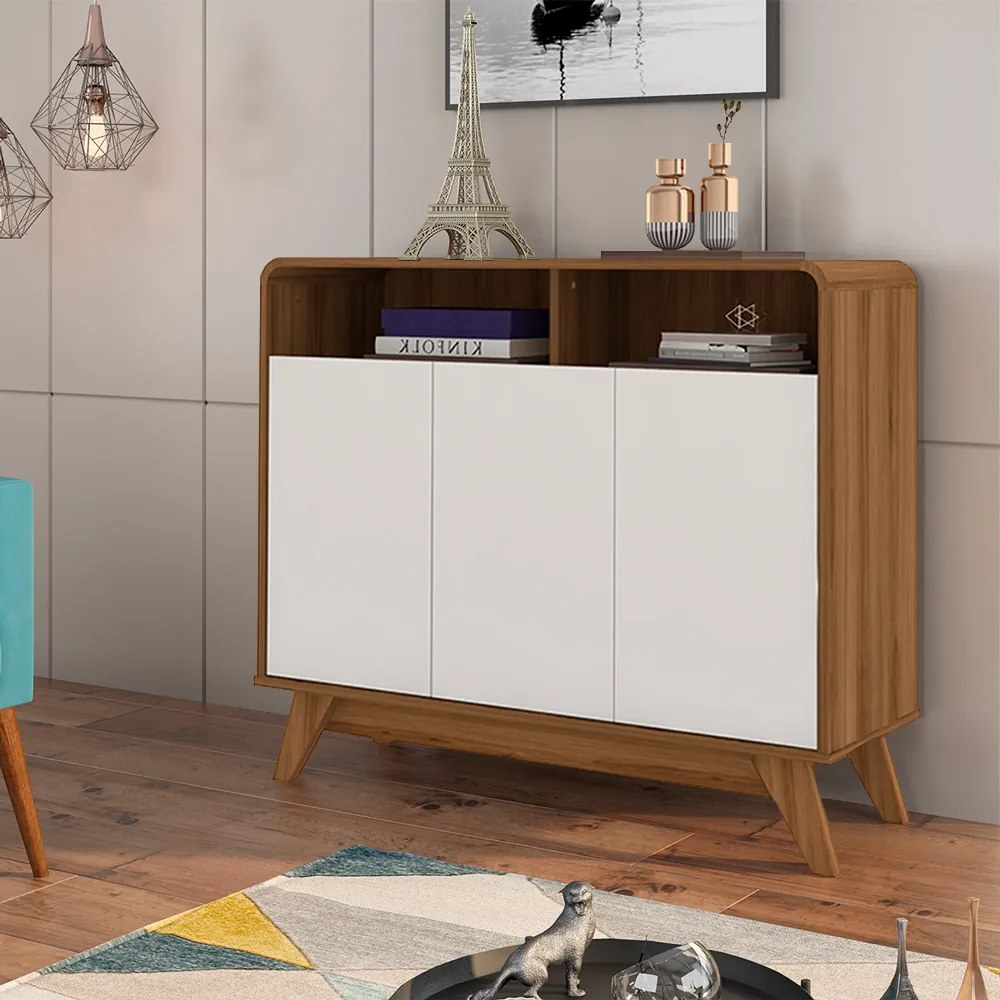 Buffet Aparador 3 Portas Vicenzo MDP Nature/OffWhite G21 - Gran Belo