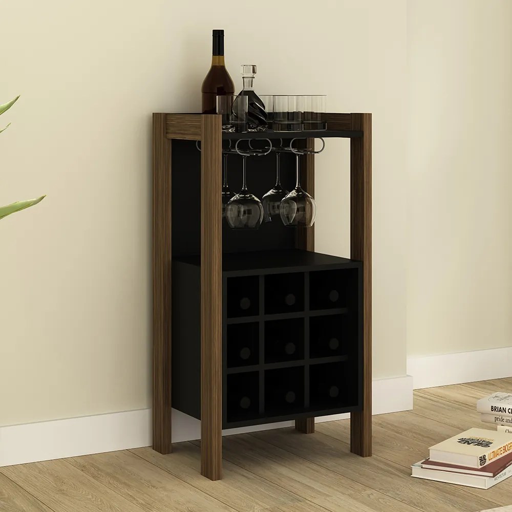 Adega Bar para Sala de Estar Decorativa AZ1032 MDP Nogal/Preto G69 - Gran Belo