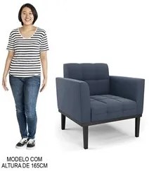 Poltrona Decorativa Base Madeira Preto Ana Suede Azul Marinho - Ibiza