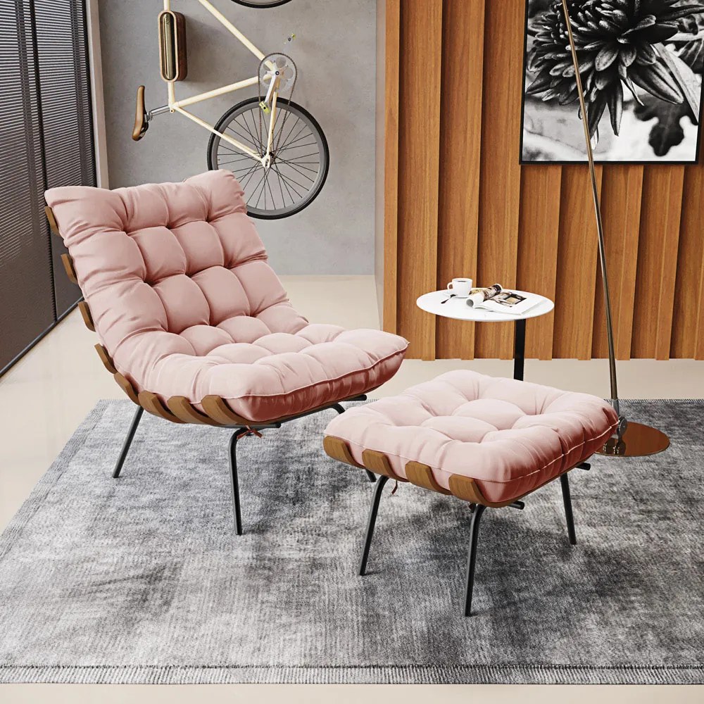 Kit 02 Puffs Costela Veludo Verde Base Metálica Preto - D'Rossi