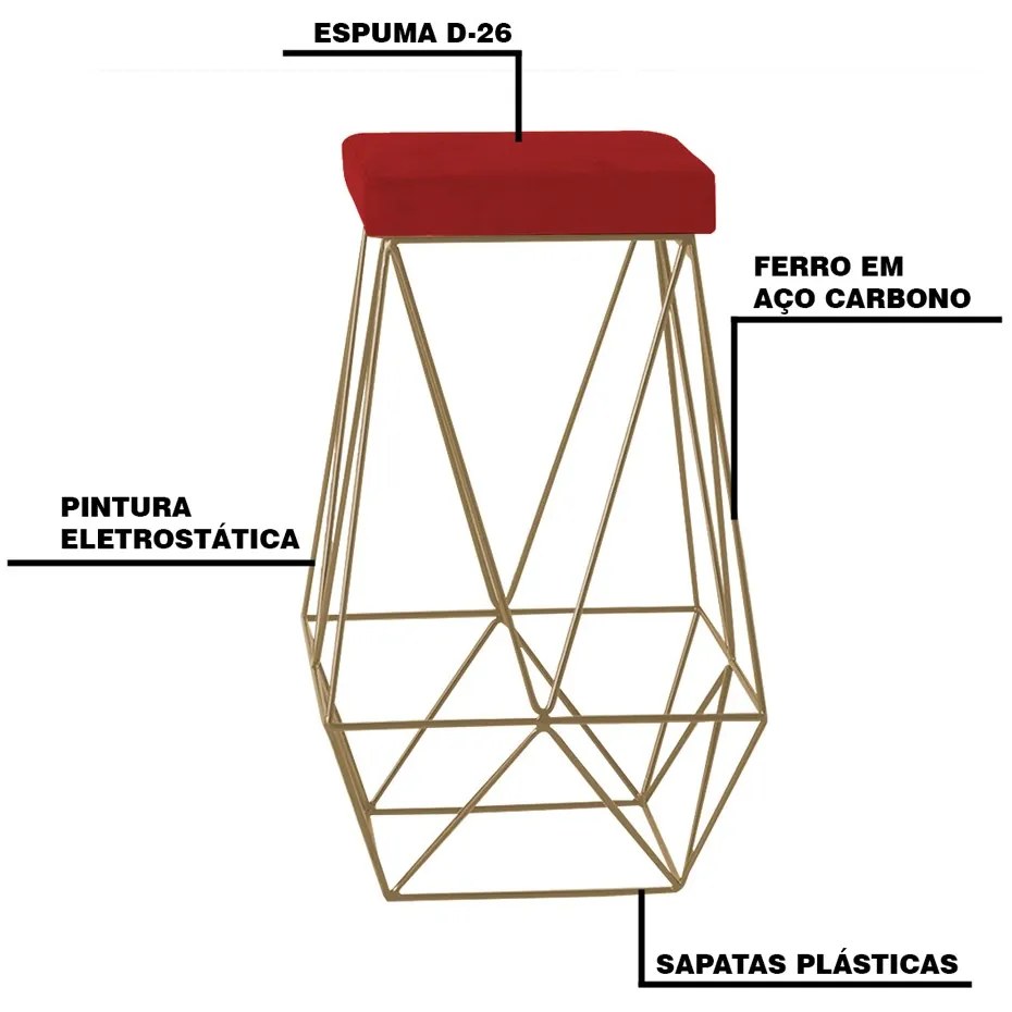 Kit 2 Banqueta Decorativa Kathy Base Gold Suede Vermelho G41 - Gran Belo