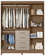 Guarda Roupa Casal 165cm Com Espelho Khani Carvalho/Fendi Z17 - Mpozen