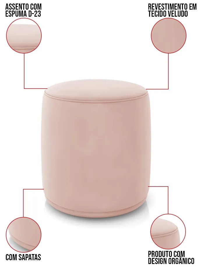 Puff Redondo Orgânico para Sala Malu Veludo M11 - D'Rossi - Rose