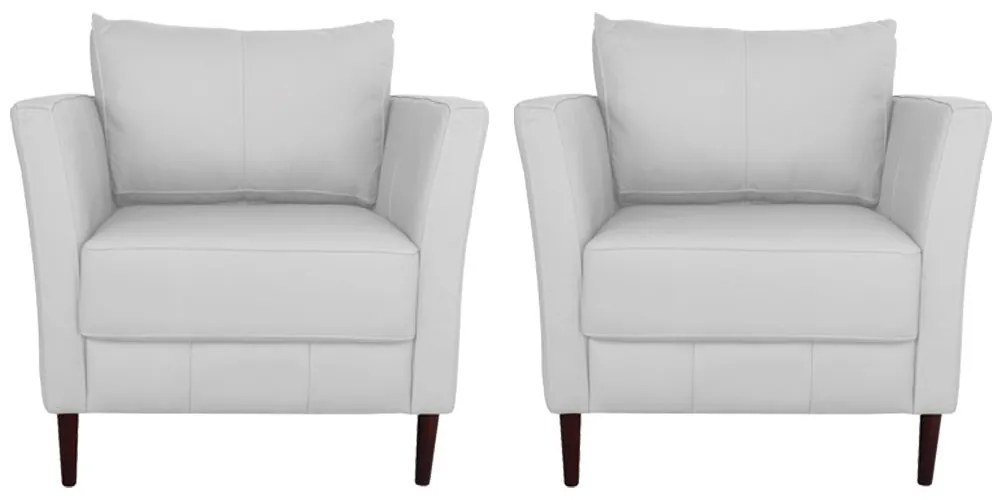 Kit 02 Poltronas Decorativas Sala de Estar Pés Palito Lubbock Couro Branco G58 - Gran Belo