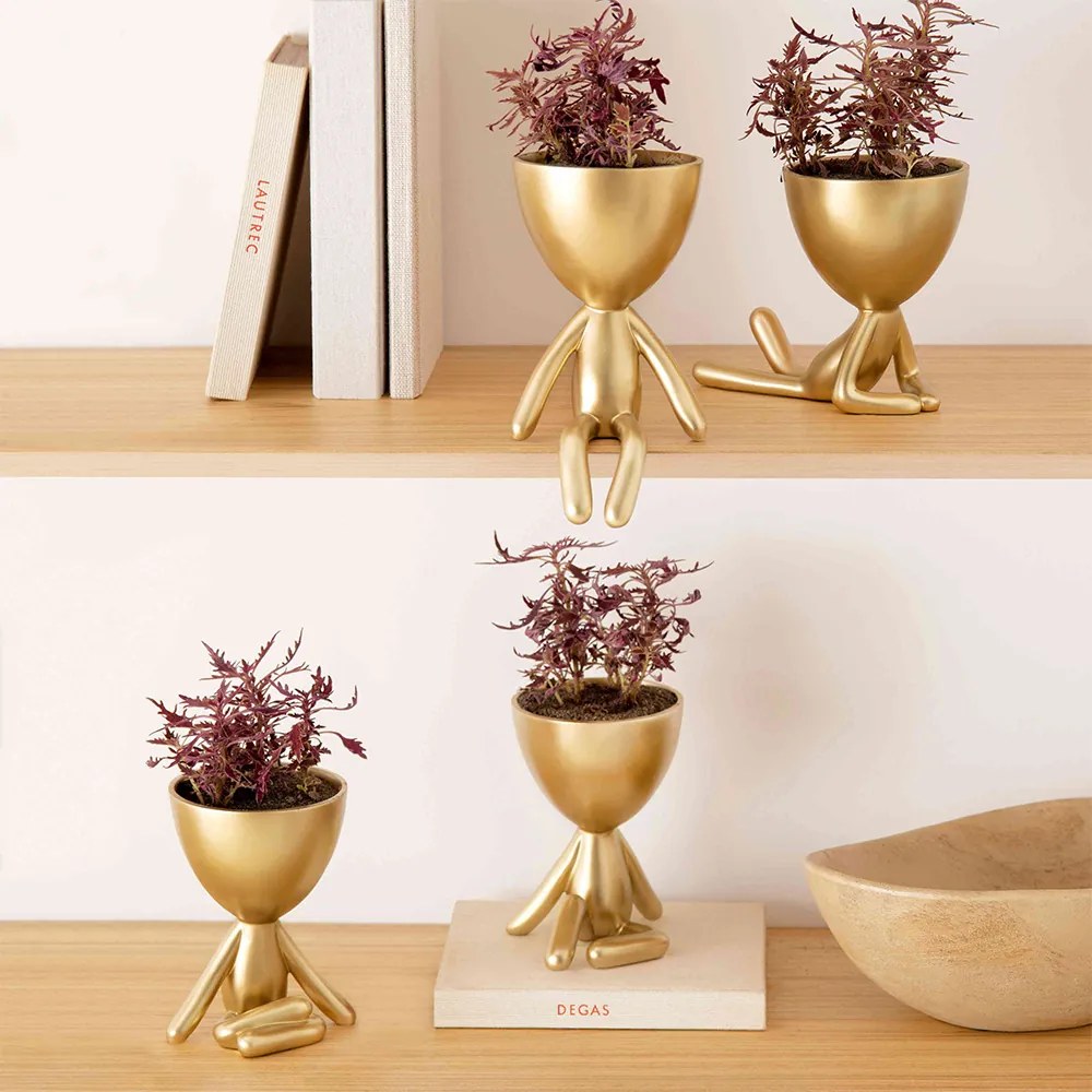 Vaso Decorativo Bob Robert Sentado em Poliresina Dourado 14,5 cm M02 - D'Rossi