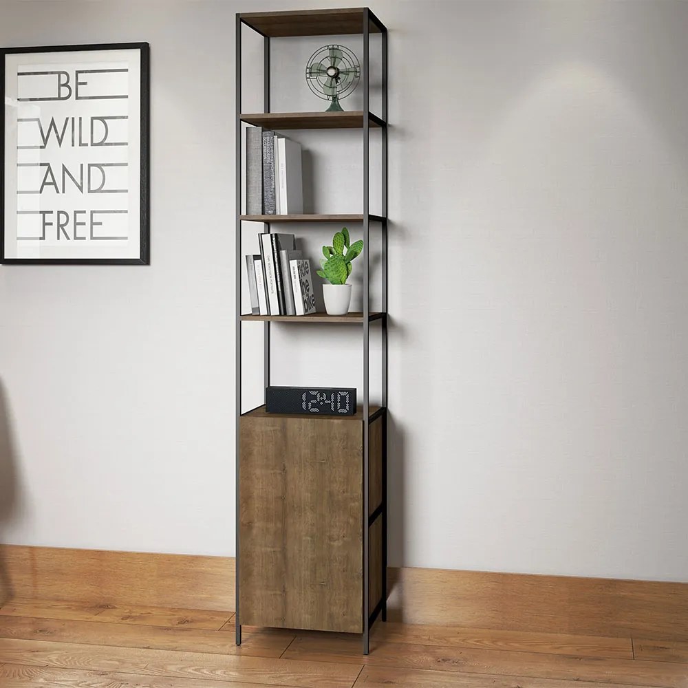 Estante Multiuso Steel Quadra 01 Porta Estilo Industrial Vermont e Preto - D'Rossi