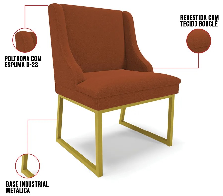 Cadeira Sala de Jantar Industrial Dourado kit 4 Liz Bouclê D03 - D'Rossi - Terra