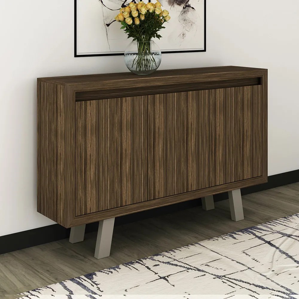 Balcão 3 Portas para Escritório Home Office ME4120 MDP Nogal/Fendi G69 - Gran Belo