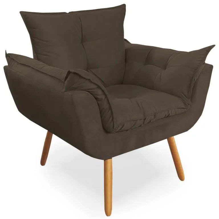 Poltrona Decorativa Opala Pés Palito Suede Marrom - Sheep Estofados - Marrom