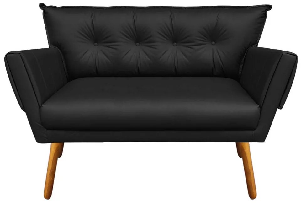 Kit 01 Namoradeira e 02 Poltronas Anitta Corino Pés Palito Castanho D03 - D'Rossi - Preto